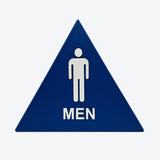 ADA Compliant Men's Geometric Triangle Restroom Door Sign — Blue studio product view; SKU MT12U.