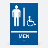 ADA Compliant Men's Restroom Sign – Braille II — Blue studio product view; SKU MA69U.