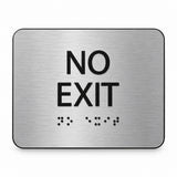 ADA Compliant No Exit Sign – 6"x5" Tactile with Braille — Brushed Aluminum studio view; reference SKU NEX-0605-BRUSH.