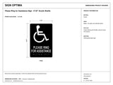 ADA Compliant Please Ring for Assistance Sign – 6"x9" Acrylic Braille — black-and-white architectural dimension drawing, sheet 1; reference SKU PRA-0609-BLU.