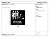 ADA Compliant Staff Only Restroom Sign – Braille II — black-and-white architectural dimension drawing, sheet 1; reference SKU SOR-BLU.