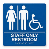 ADA Compliant Staff Only Restroom Sign – Braille II — Blue studio product view; SKU SOR-BLU.