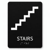 ADA Compliant Stairs Sign – 6"x9" Acrylic, Tactile with Braille — Black studio product view; SKU STR-0609-BLK.