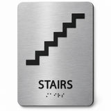 ADA Compliant Stairs Sign – 6"x9" Acrylic, Tactile with Braille — Brushed Aluminum studio view; reference SKU STR-0609-FLM-BRUSH.
