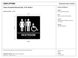 ADA Compliant Unisex Accessible Restroom Sign – 8"x8" Braille II — black-and-white architectural dimension drawing, sheet 1; reference SKU RR88U.