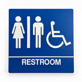 ADA Compliant Unisex Accessible Restroom Sign – 8"x8" Braille II — Blue studio product view; SKU RR88U.