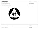 ADA Compliant Unisex Restroom Door Sign — black-and-white architectural dimension drawing, sheet 1; reference SKU URD-AC-BLU.