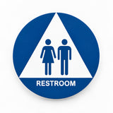 ADA Compliant Unisex Restroom Door Sign — Acrylic / Blue/White studio product view; SKU URD-AC-BLU.