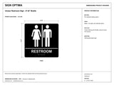 ADA Compliant Unisex Restroom Sign – 8"x8" Braille — black-and-white architectural dimension drawing, sheet 1; reference SKU URS8-BLU.