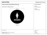 ADA Compliant Women's Geometric Round Restroom Door Sign — black-and-white architectural dimension drawing, sheet 1; reference SKU WR12U.
