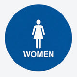 ADA Compliant Women's Geometric Round Restroom Door Sign — Blue studio product view; SKU WR12U.