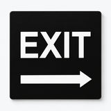Directional EXIT sign, 6 by 6 inches, black acrylic with white raised lettering and right arrow; SKU DEX-BLK-R.