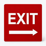 Directional EXIT sign, 6 by 6 inches, red acrylic with white raised lettering and right arrow; SKU DEX-RED-R.