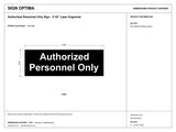 Authorized Personnel Only Sign – 3"x9" Laser Engraved — black-and-white architectural dimension drawing, sheet 1; reference SKU APO-0309-BLK.
