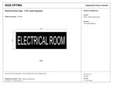 Electrical Room Sign – 3"x9" Laser Engraved — black-and-white architectural dimension drawing, sheet 1; reference SKU ELR-0309.