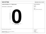 LaserCut Numbers 0-9 – 12" Height Acrylic — black-and-white architectural dimension drawing, sheet 1; reference SKU NUM-0-BLK.