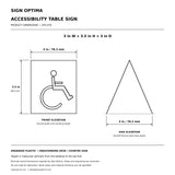 ATS-STD accessibility table sign architectural dimension drawing: 3 inches wide, 3.5 inches standing height and 3 inches base depth.