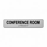 Sign Optima 10 x 2 inch Conference Room acrylic Braille sign, Silver studio view, SKU CNF-1002-SLV.