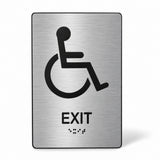 ADA Compliant Accessible Exit Sign – 6"x9" ISA, Tactile with Braille — horizontal brushed aluminum with black lettering