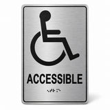 ADA Compliant Accessible Sign – 6"x9" ISA Wheelchair Symbol, Braille — horizontal brushed aluminum with black lettering