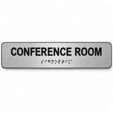 ADA Compliant Conference Room Sign – 10"x2" Acrylic Braille — horizontal brushed aluminum with black lettering