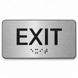 ADA Compliant Exit Sign – 6"x3" Tactile with Braille — horizontal brushed aluminum with black lettering
