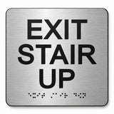 ADA Compliant Exit Stair Up Sign – 6"x6" Tactile with Braille — horizontal brushed aluminum with black lettering
