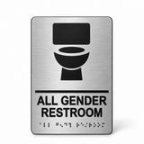 ADA Compliant Gender Neutral Restroom Sign – 6"x9" Wall Sign, Braille II — horizontal brushed aluminum with black lettering