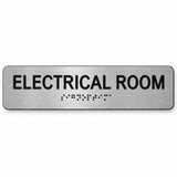 ADA Electrical Room Sign – 10"x2" Tactile with Braille — horizontal brushed aluminum with black lettering