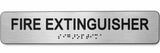 ADA Compliant Fire Extinguisher Sign – 10"x2" Acrylic Braille — horizontal brushed aluminum with black lettering