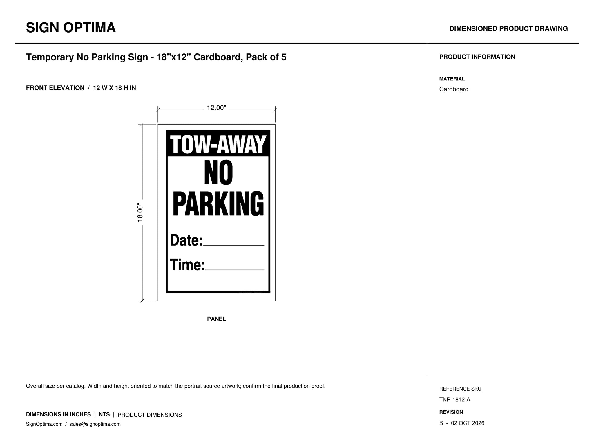 Temporary No Parking Sign 18x12 Cardboard – SignOptima