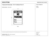 Temporary No Parking Sign – 18"x12" Cardboard, Pack of 5 — black-and-white architectural dimension drawing, sheet 1; reference SKU TNP-1812-A.