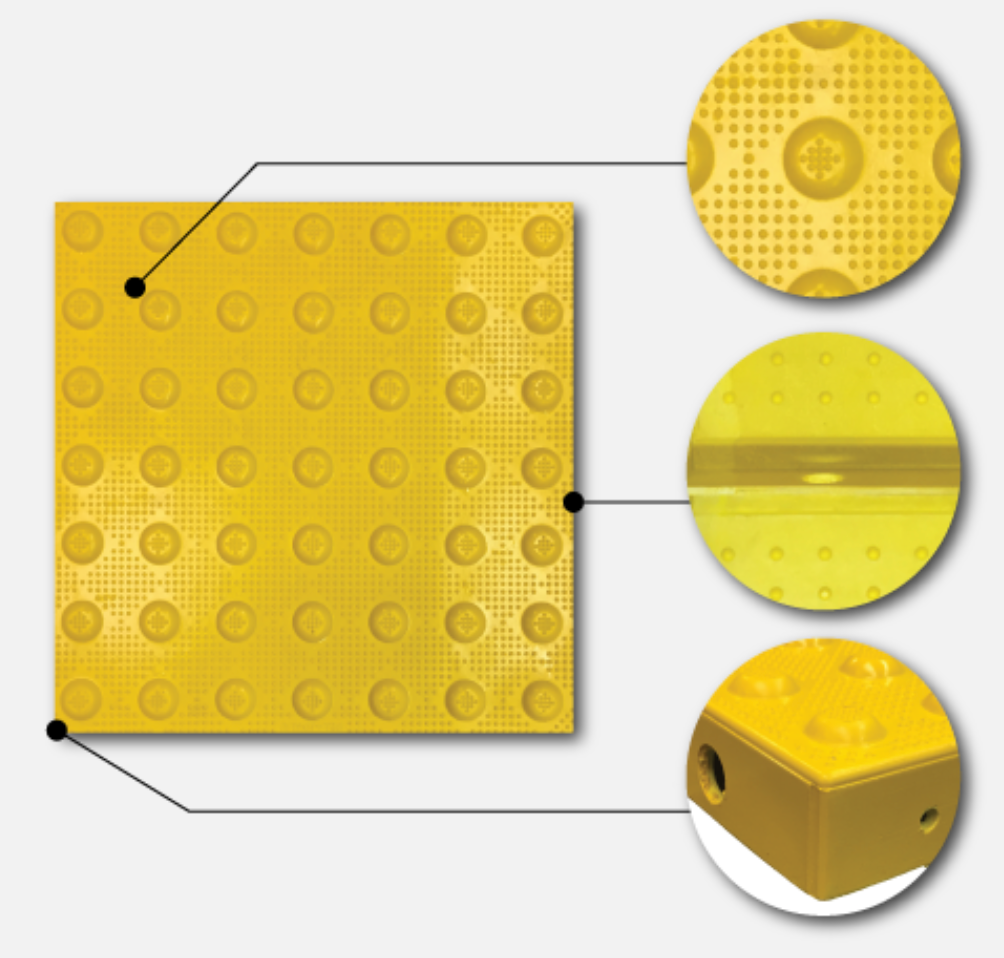 ADA Truncated Dome Tile – Fiberglass, Surface Applied or Cast-in-Place — Color &amp; detail