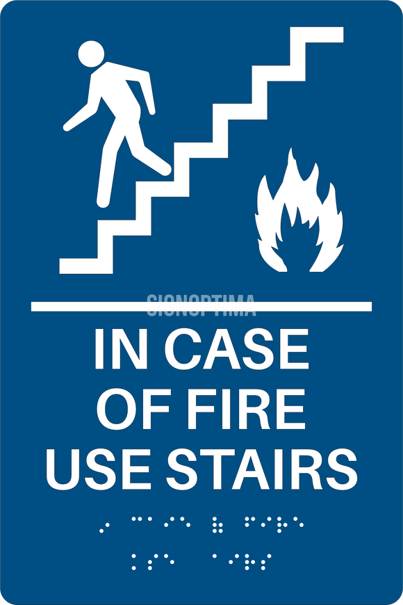 ADA Compliant Elevator Sign,IN CASE OF FIRE USE STAIRS,Acrylic Braille 6