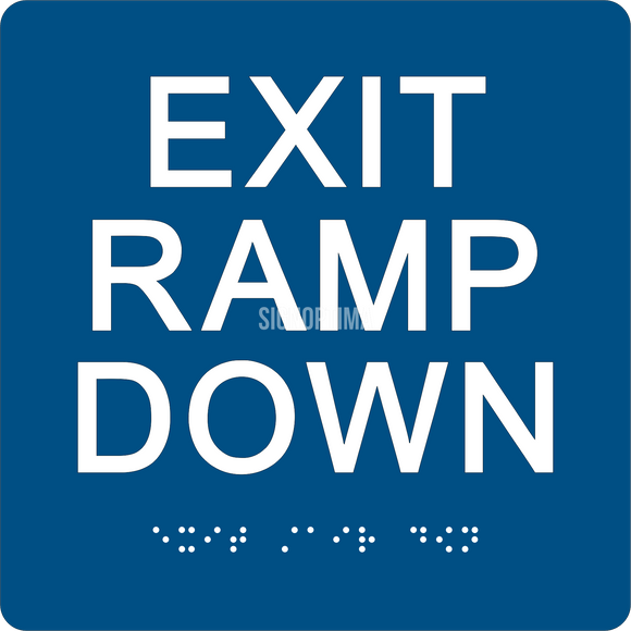 ADA Compliant EXIT RAMP DOWN Sign,Acrylic Braille 6