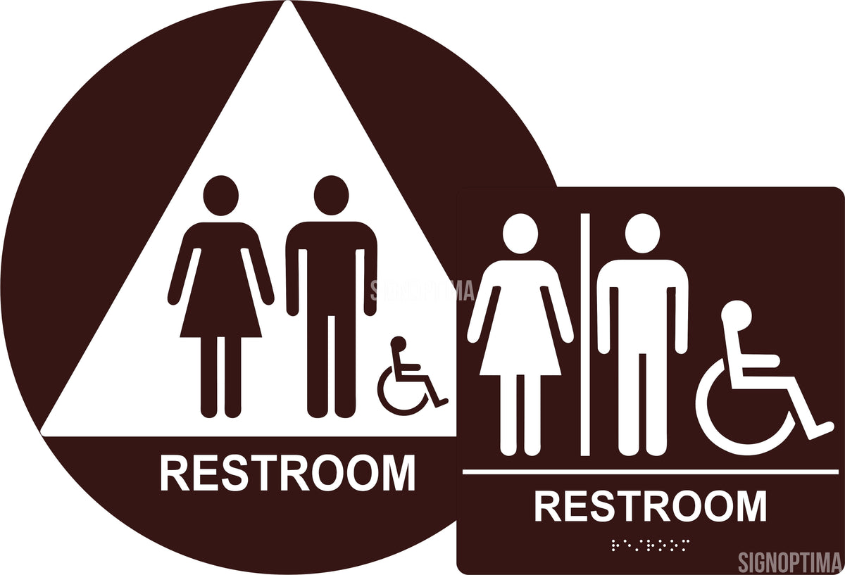 ADA Compliant Unisex Accessible Restroom Sign Set – Wall & Door Sign — Color &amp; detail