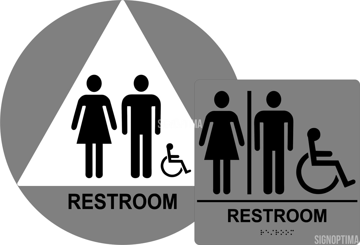 ADA Compliant Unisex Accessible Restroom Sign Set – Wall & Door Sign — Color &amp; detail