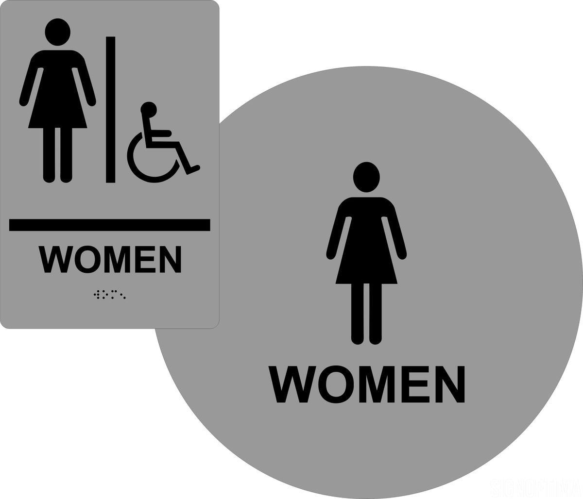 ADA Compliant Women's Restroom Sign Set – Braille Door & Wall Sign — Color &amp; detail